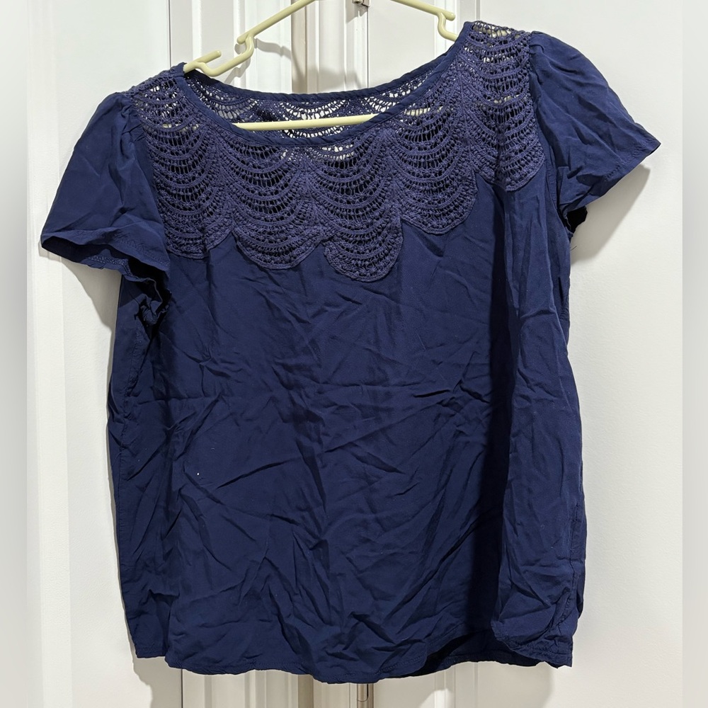 Solitaire Deep Blue Crochet Accent Blouse